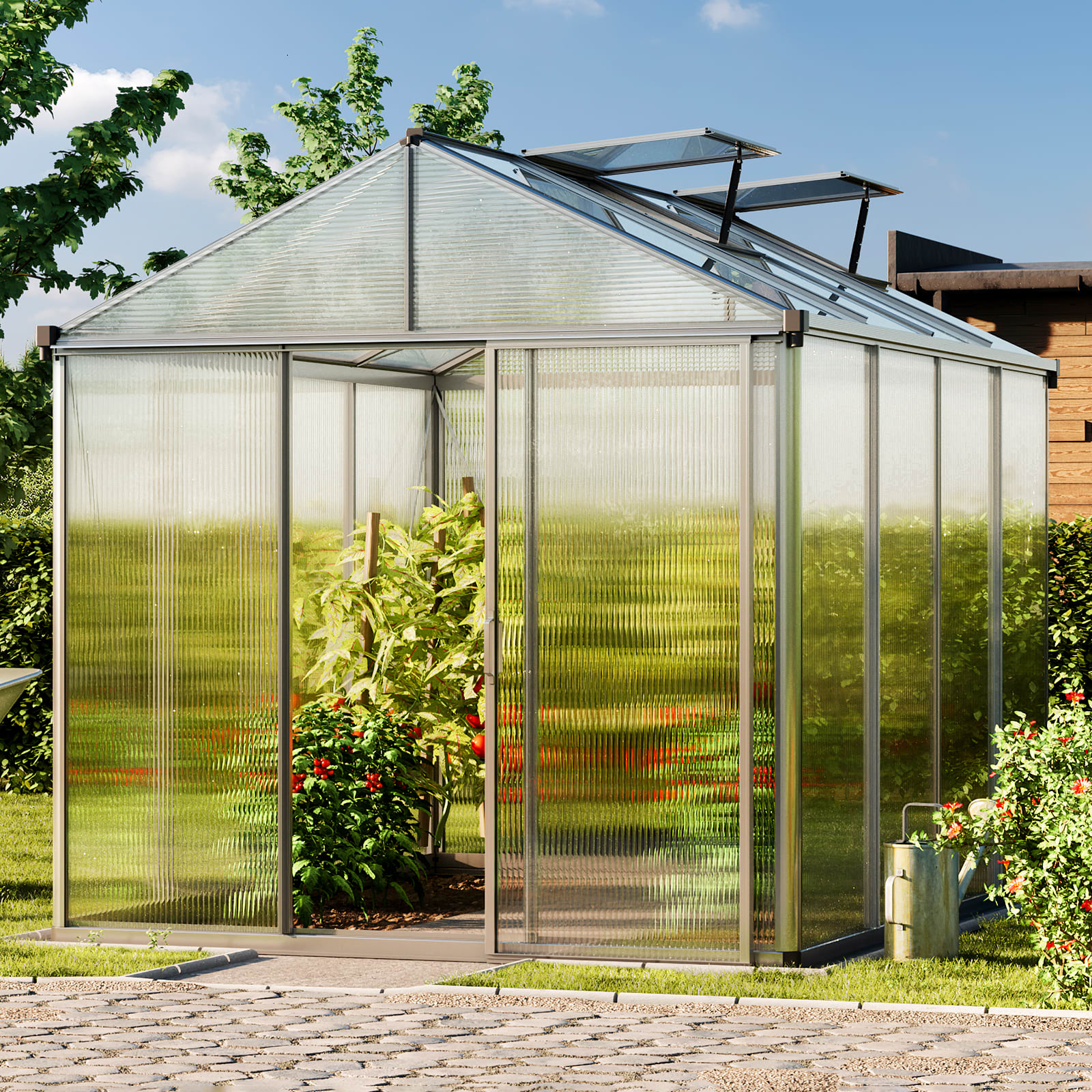 2,22x2,94x2,32 mm Tuinkas aluminium natuur polycarbonaat Tuinkas, Kweekkas, Broeikas, Serre