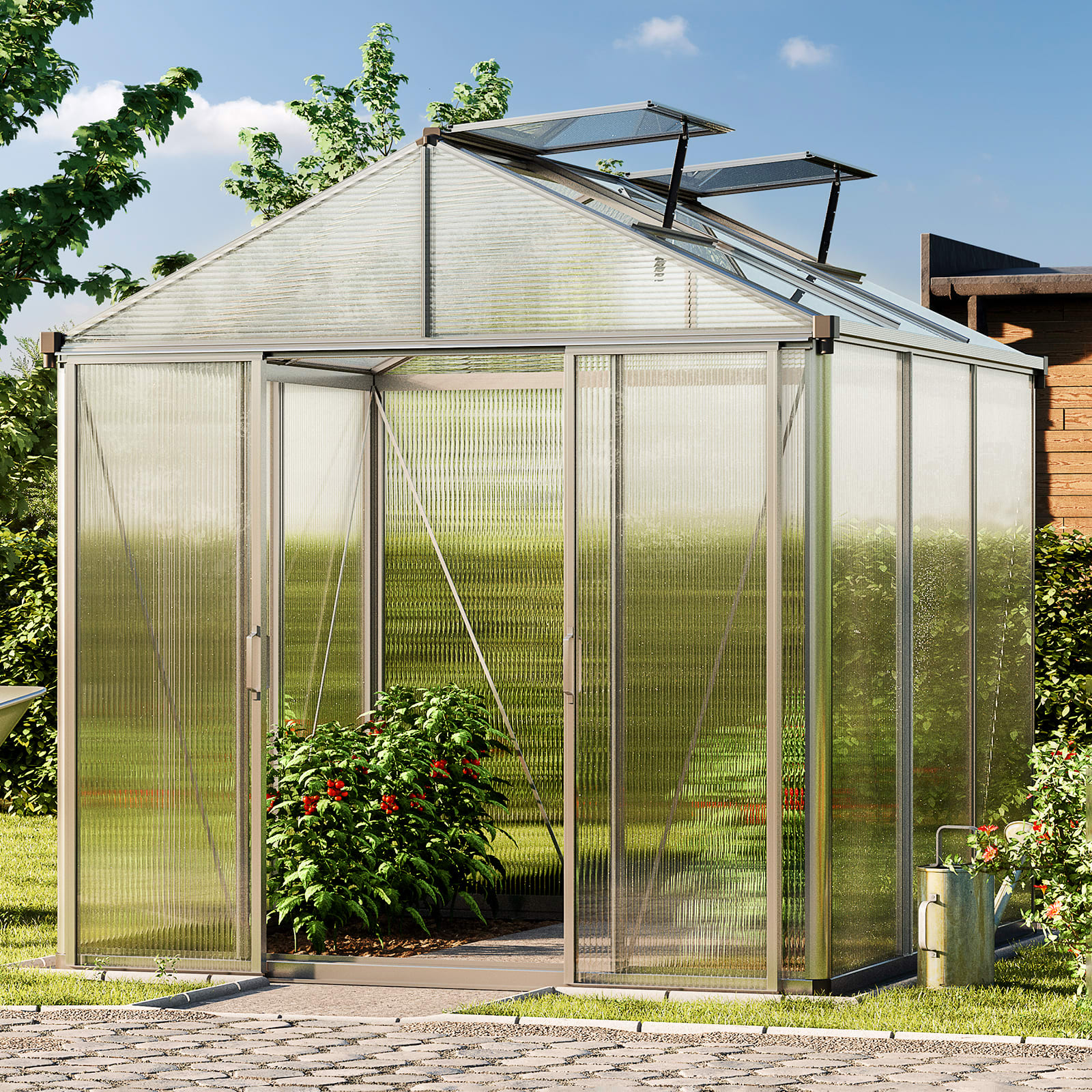 2.22x2.22x2.32 m Greenhouse aluminium Polycarbonate glasshouse