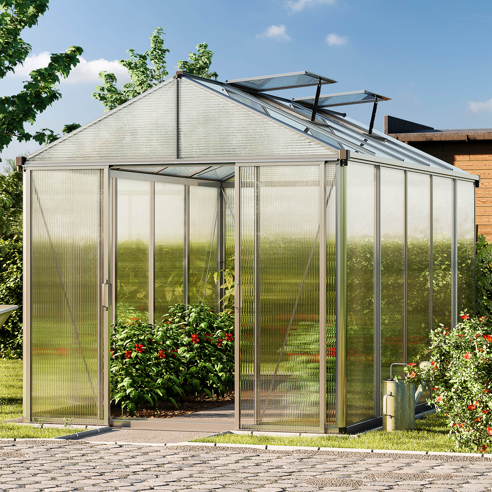 2,22x3,65x2,32 m Växthus aluminium natur polykarbonat drivhus, glashus