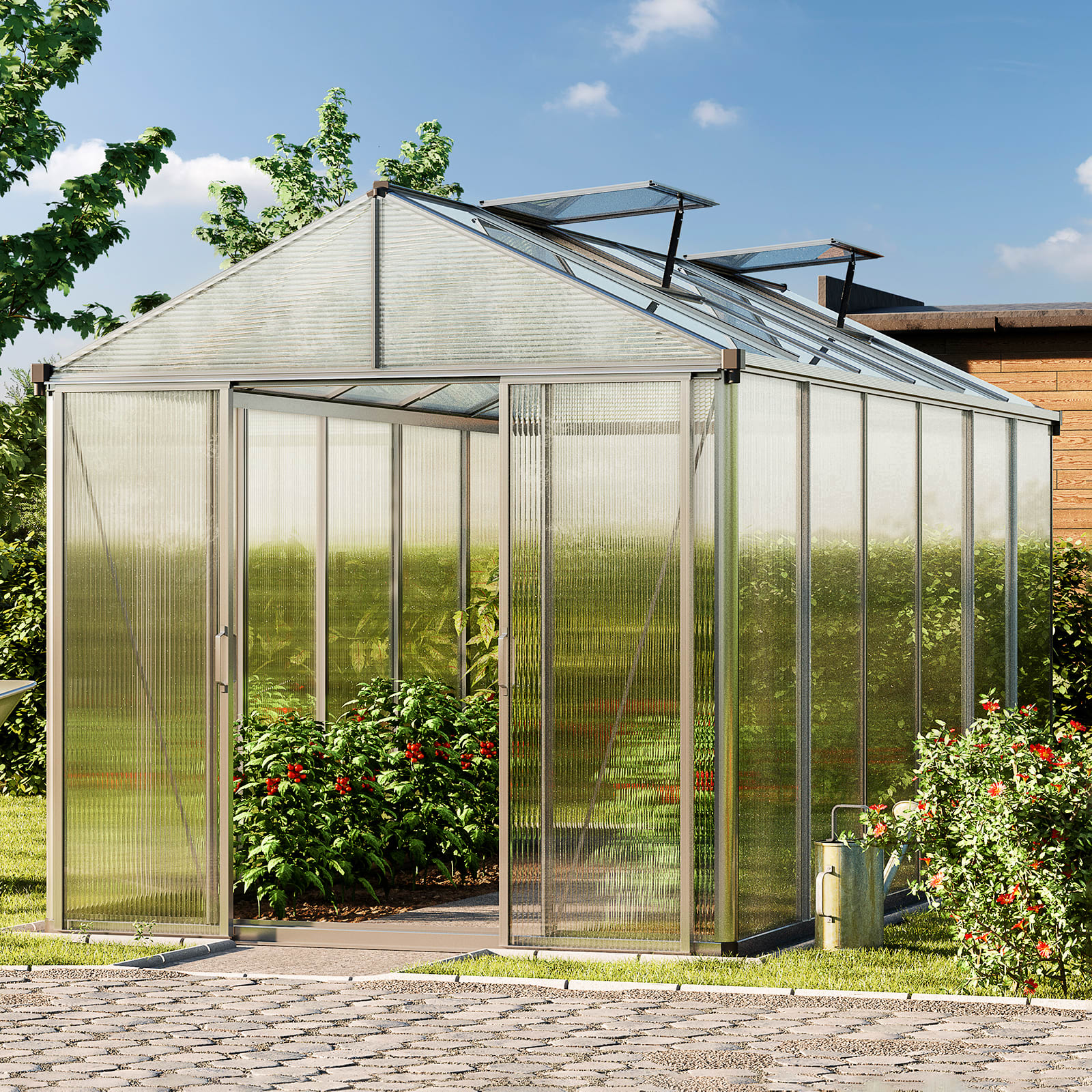 2,22x4,37x2,32 m Växthus aluminium natur polykarbonat drivhus, glashus