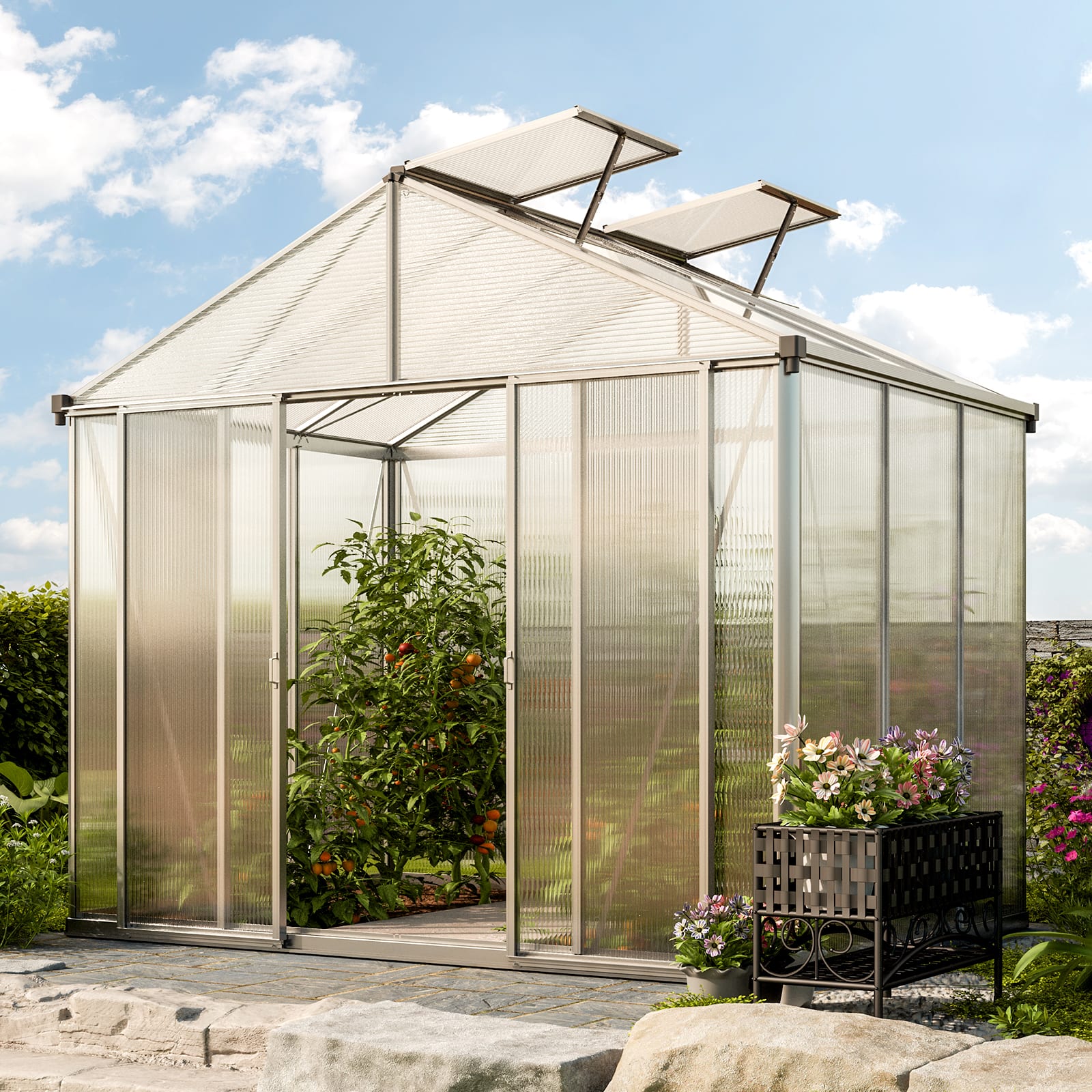 2.62x1.95x2.35 m Greenhouse aluminium Polycarbonate glasshouse