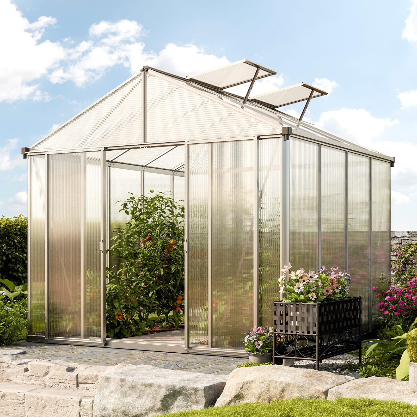 2.62x2.58x2.35 m Greenhouse aluminium Polycarbonate glasshouse