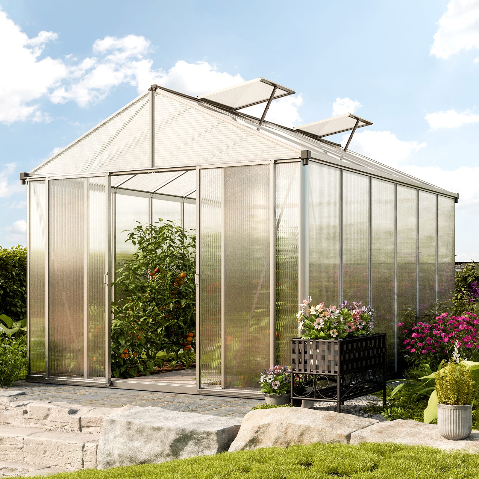 2,62x3,84x2,35 m Serre de jardin aluminium naturel polycarbonate Serre en verre