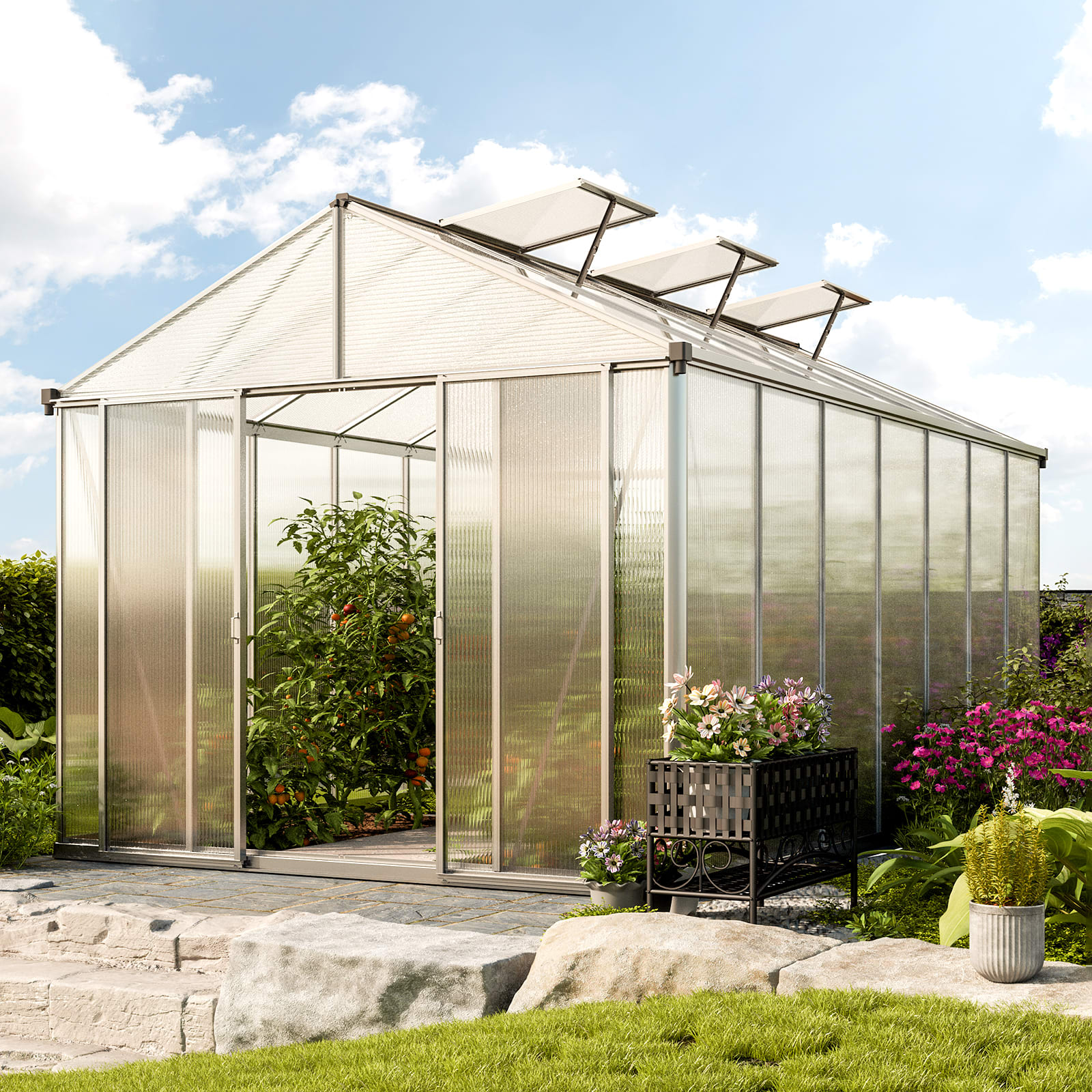 2,62x4,45x2,35 mm Tuinkas aluminium natuur polycarbonaat Tuinkas, Kweekkas, Broeikas, Serre