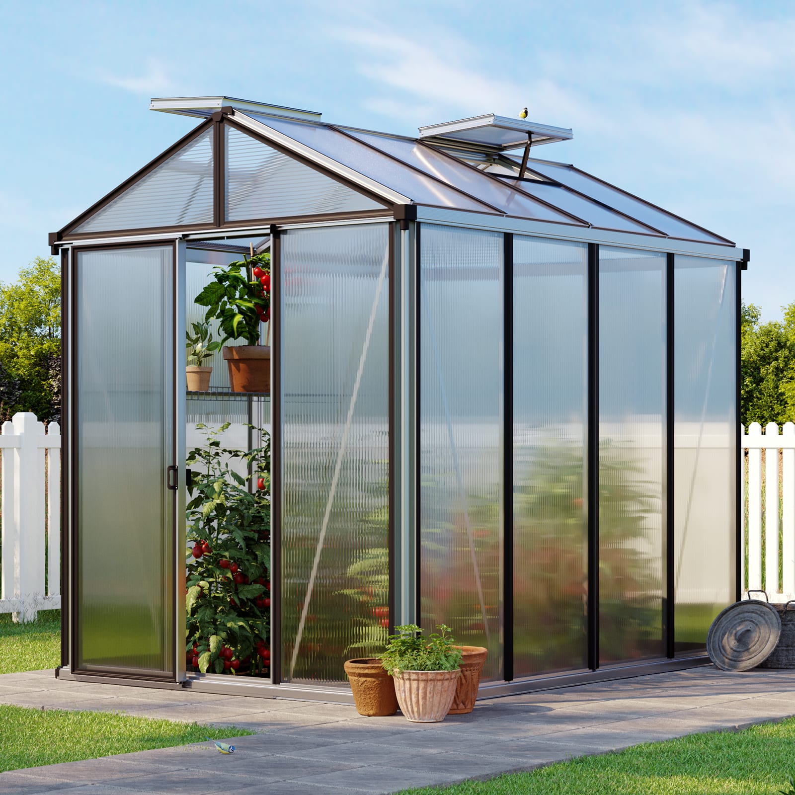 1,99x2,63x2,39 m Serre de jardin aluminium naturel polycarbonate Serre en verre