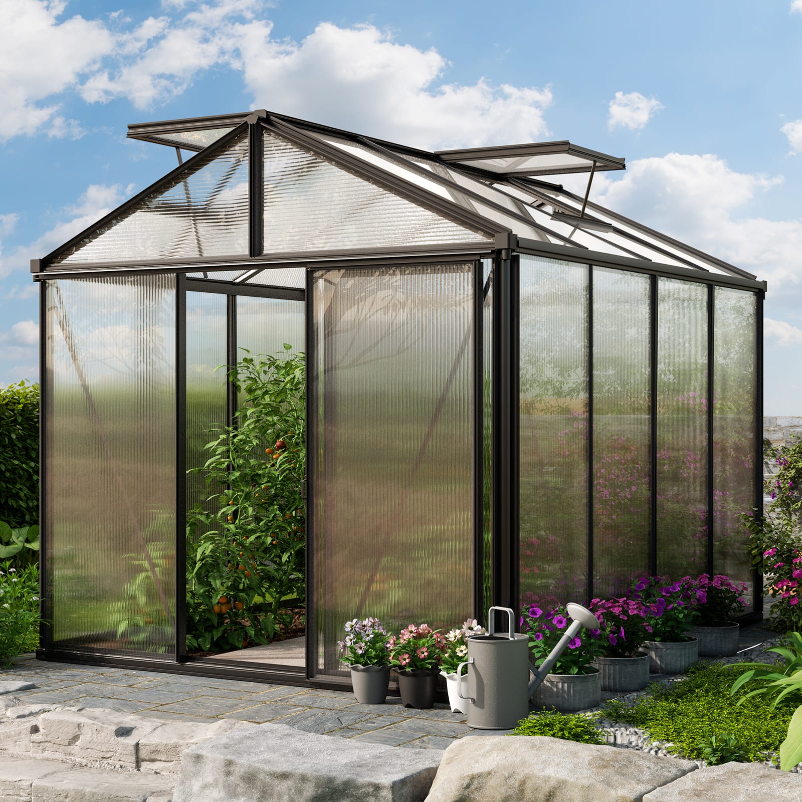 2.35x3.11x2.32 m Greenhouse anthracite Polycarbonate glasshouse