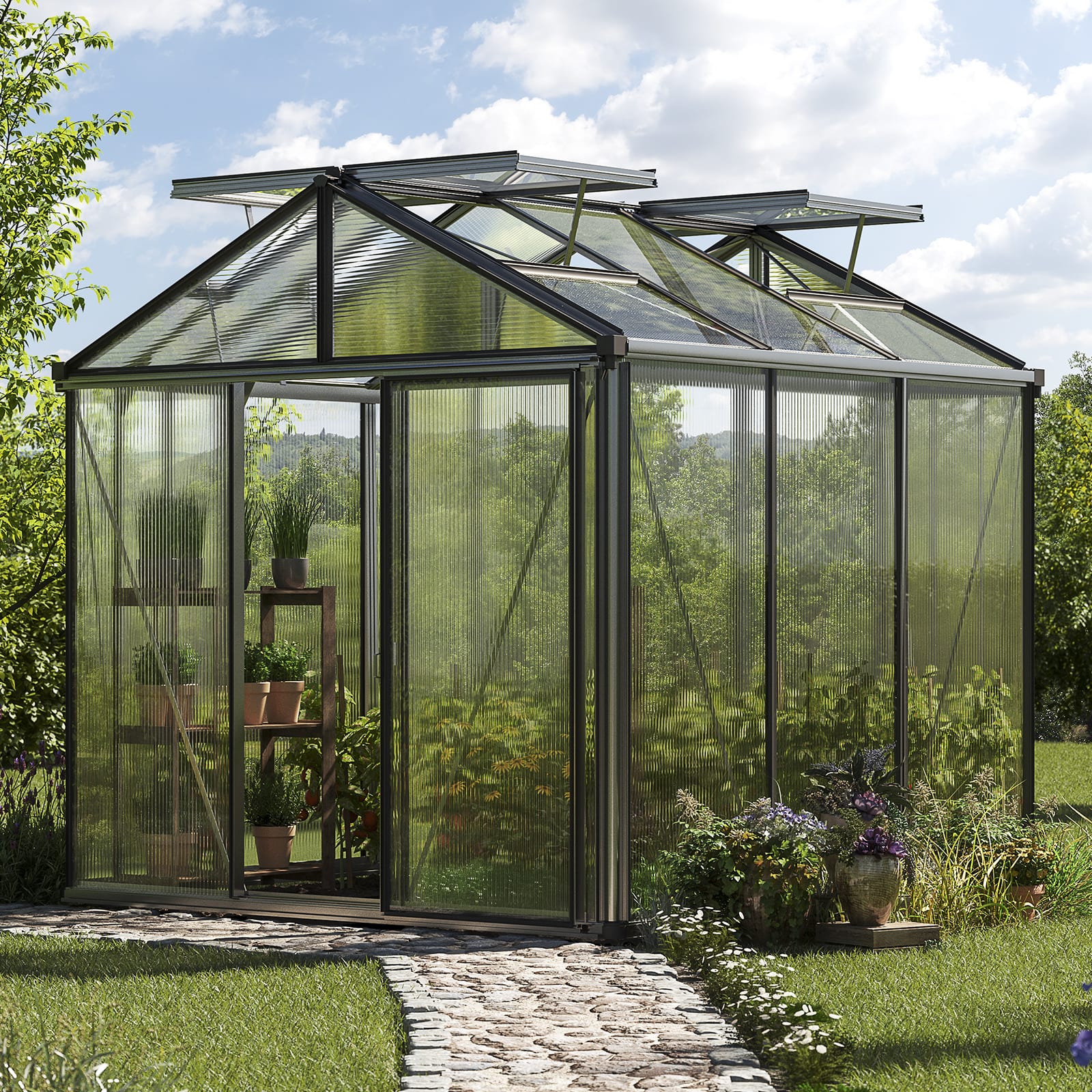2.35x2.35x2.50 m Greenhouse aluminium Polycarbonate glasshouse