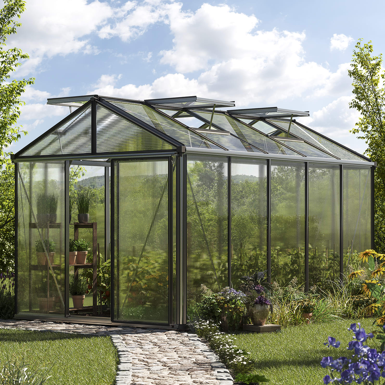 2.35x3.85x2.50 m Greenhouse aluminium Polycarbonate glasshouse