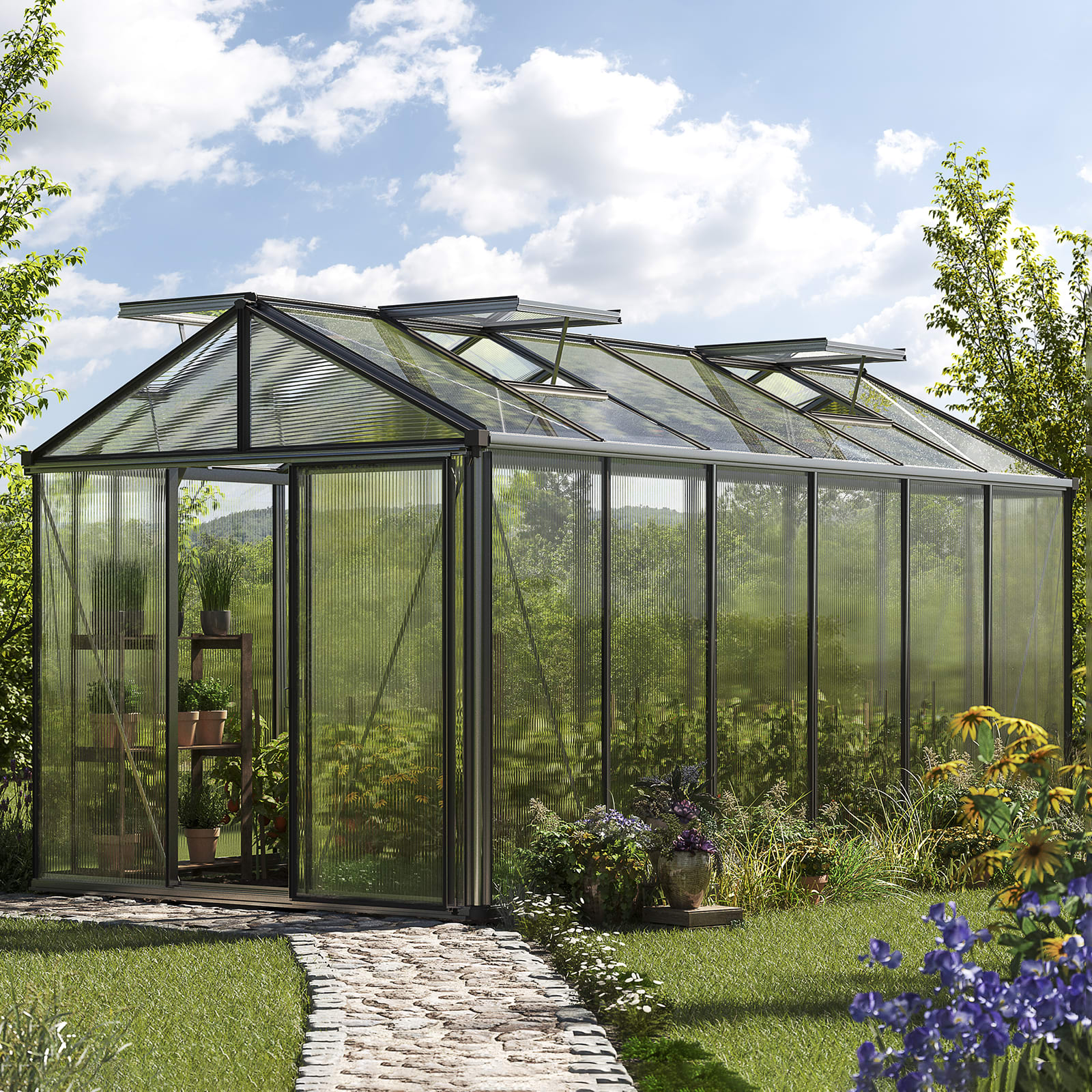 2.35x4.60x2.50 m Greenhouse aluminium Polycarbonate glasshouse