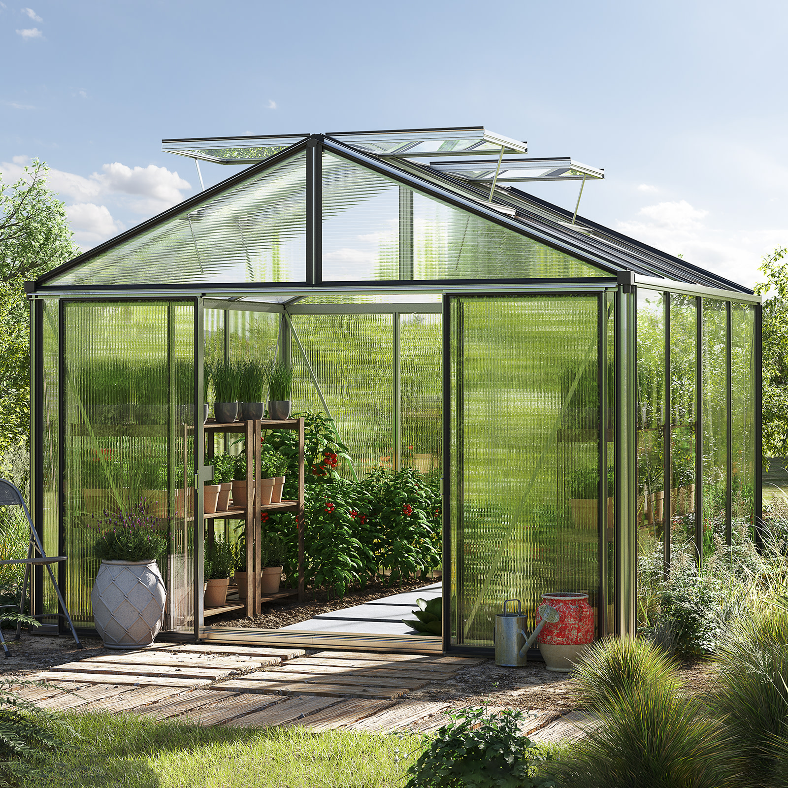 3,11x3,11x2,63 mm Tuinkas aluminium natuur polycarbonaat Tuinkas, Kweekkas, Broeikas, Serre