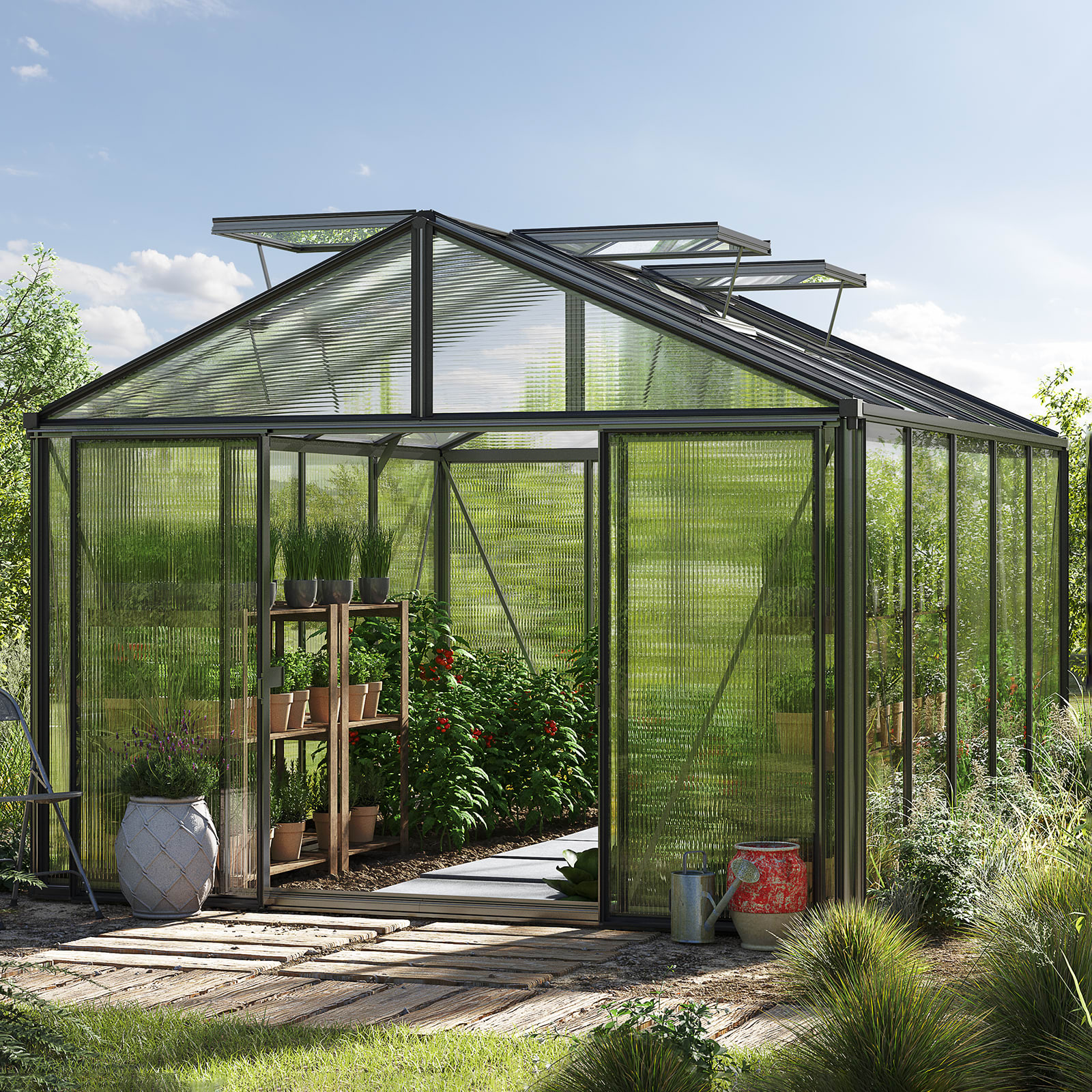 3,11x3,85x2,63 m Serre de jardin anthracite polycarbonate Serre en verre