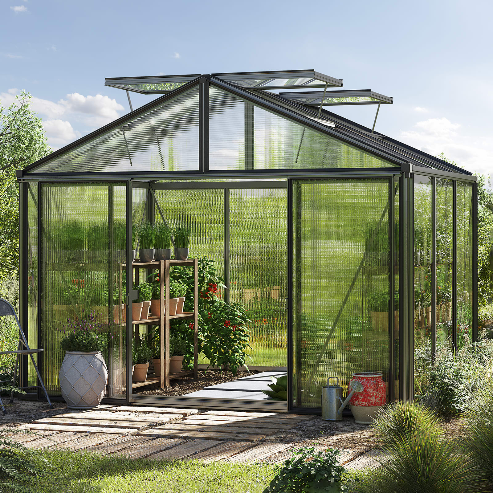 3.11x2.35x2.63 m Greenhouse anthracite Polycarbonate glasshouse