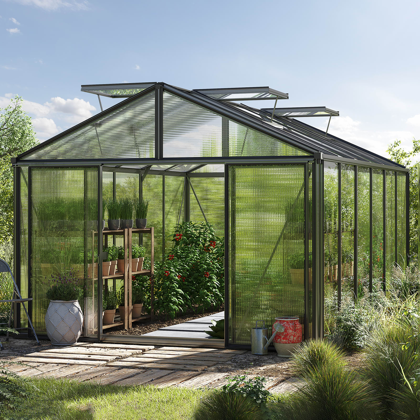 3.11x4.60x2.63 m Greenhouse anthracite Polycarbonate glasshouse