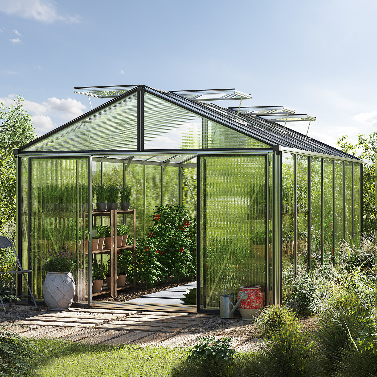 3,11x5,34x2,63 m Serre de jardin aluminium naturel polycarbonate Serre en verre