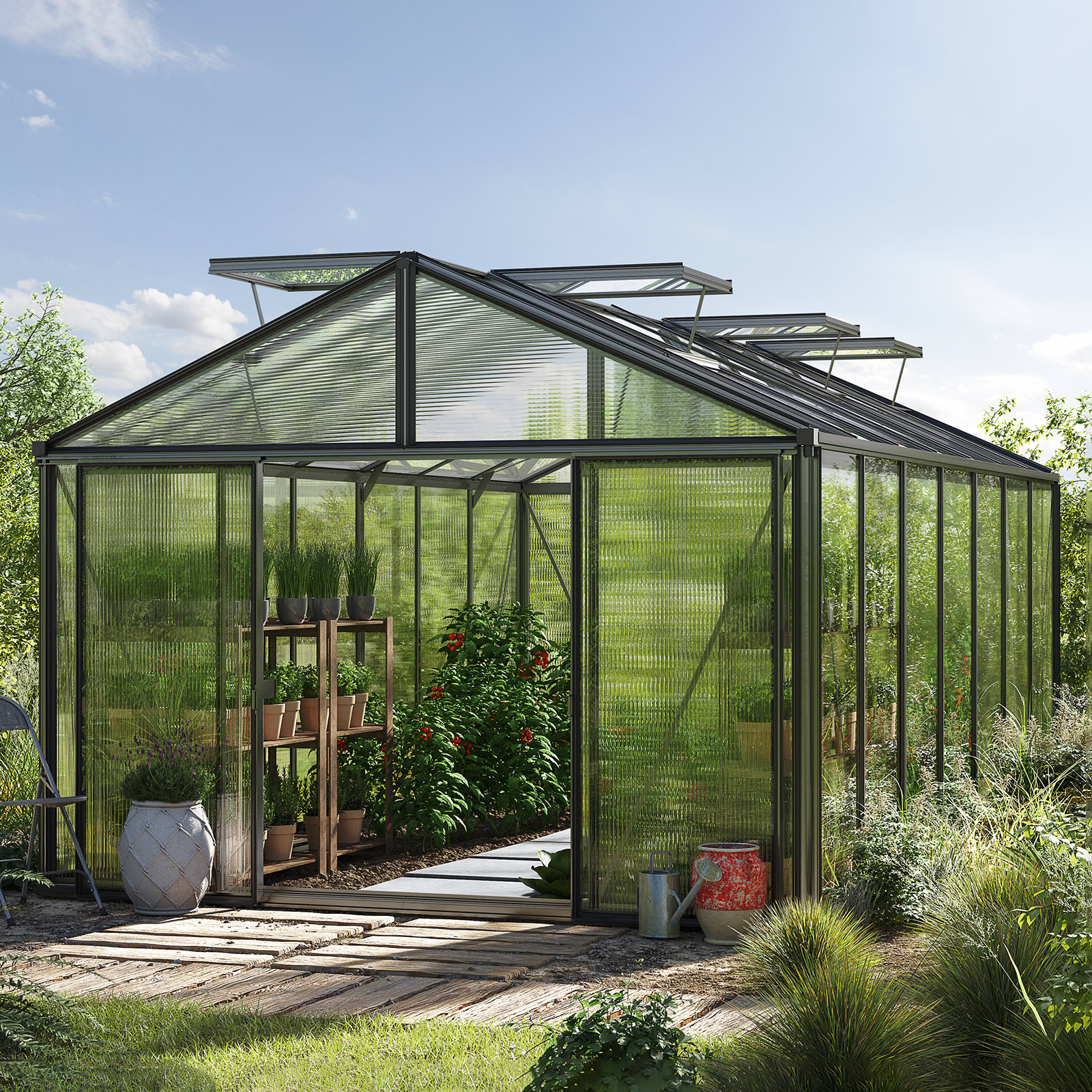 3,11x5,34x2,63 m Serre de jardin anthracite polycarbonate Serre en verre