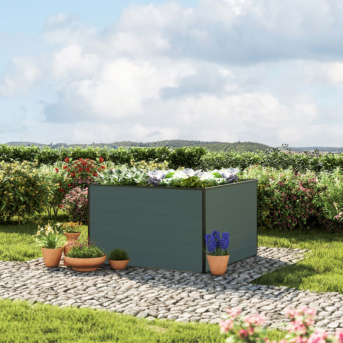 1,19x1,19x0,77 mm Moestuinbak antraciet Aluminium Moestuinbak, Koude bak, Verhoogd bed