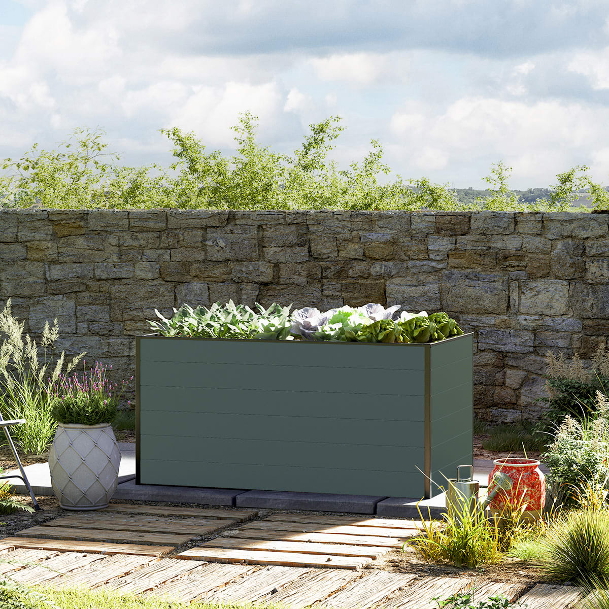 0,77x1,5x0,77 m Carré potager anthracite Aluminium Châssis de jardin