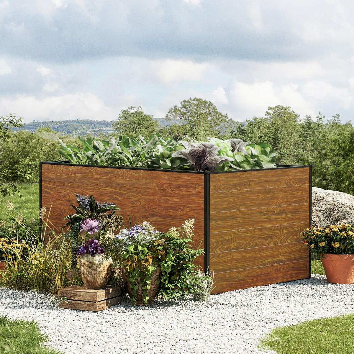 0.99x1.5x0.77 m Raised garden bed wood-finish Aluminium raised flower beds