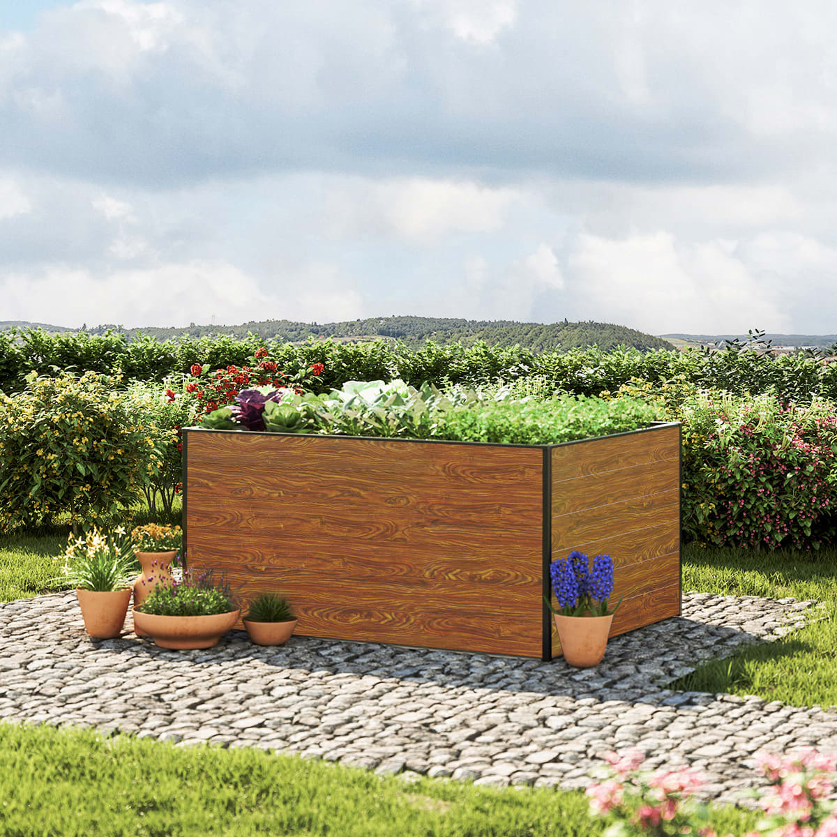1.19x1.5x0.77 m Raised garden bed wood-finish Aluminium raised flower beds