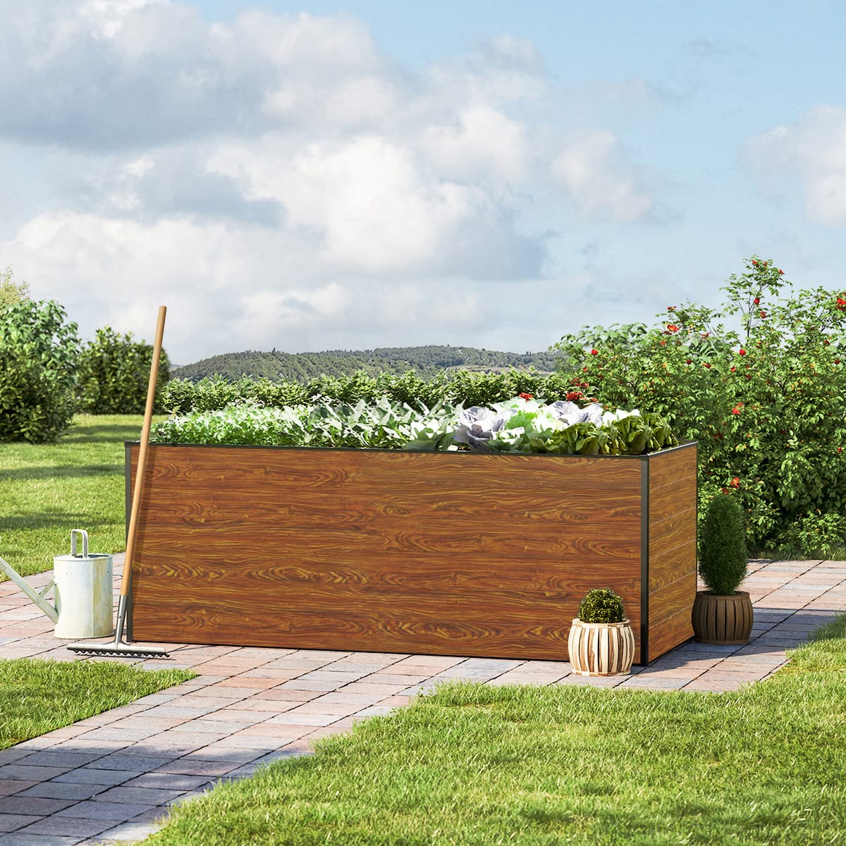 0,77x1,95x0,77 m Hochbeet holzoptik Aluminium Frühbeet