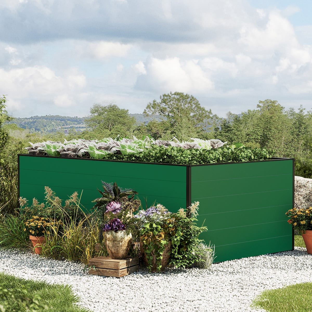1.19x1.95x0.77 m Raised garden bed green Aluminium raised flower beds