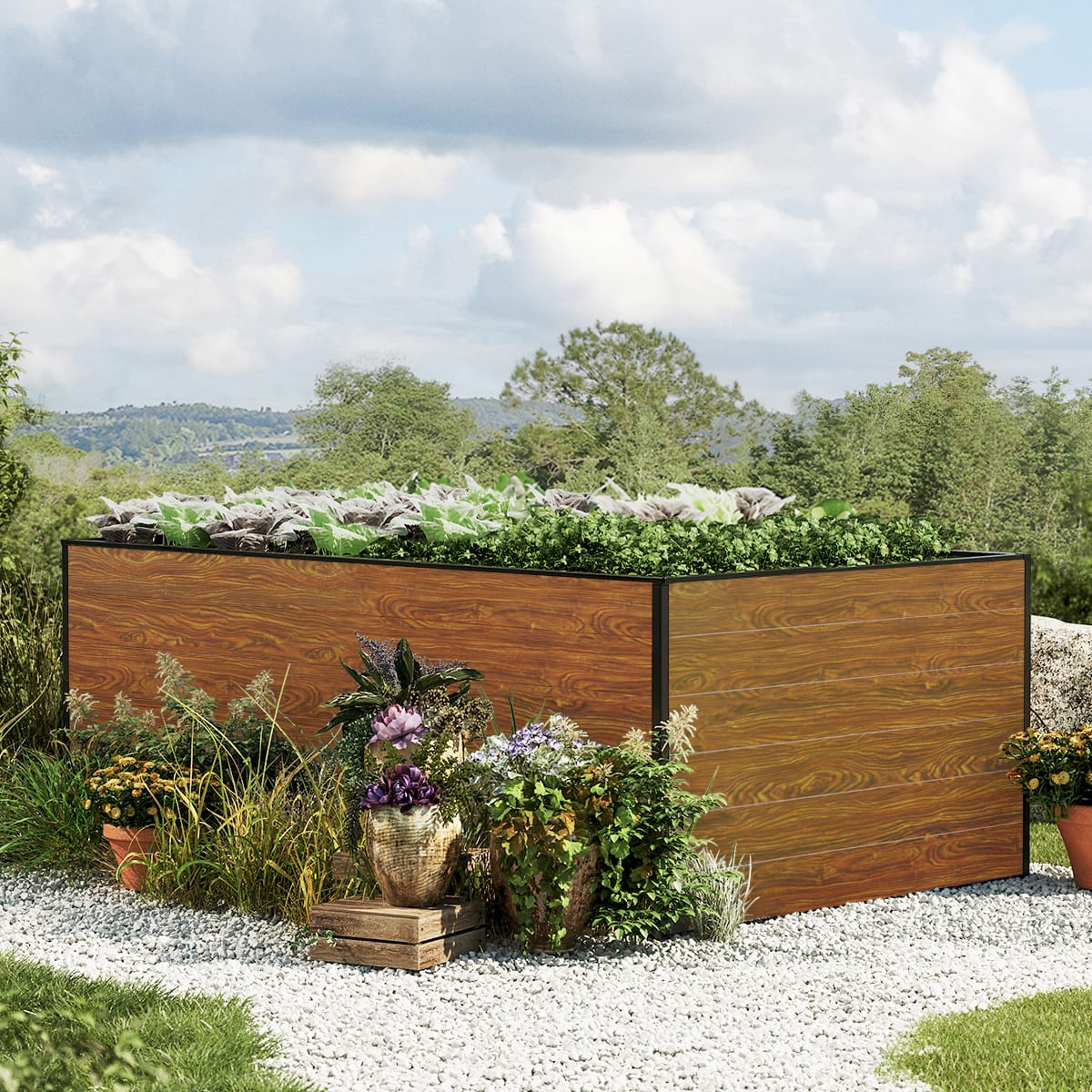 1,19x1,95x0,77 mm Moestuinbak laklaag met houtoptiek Aluminium Moestuinbak, Koude bak, Verhoogd bed