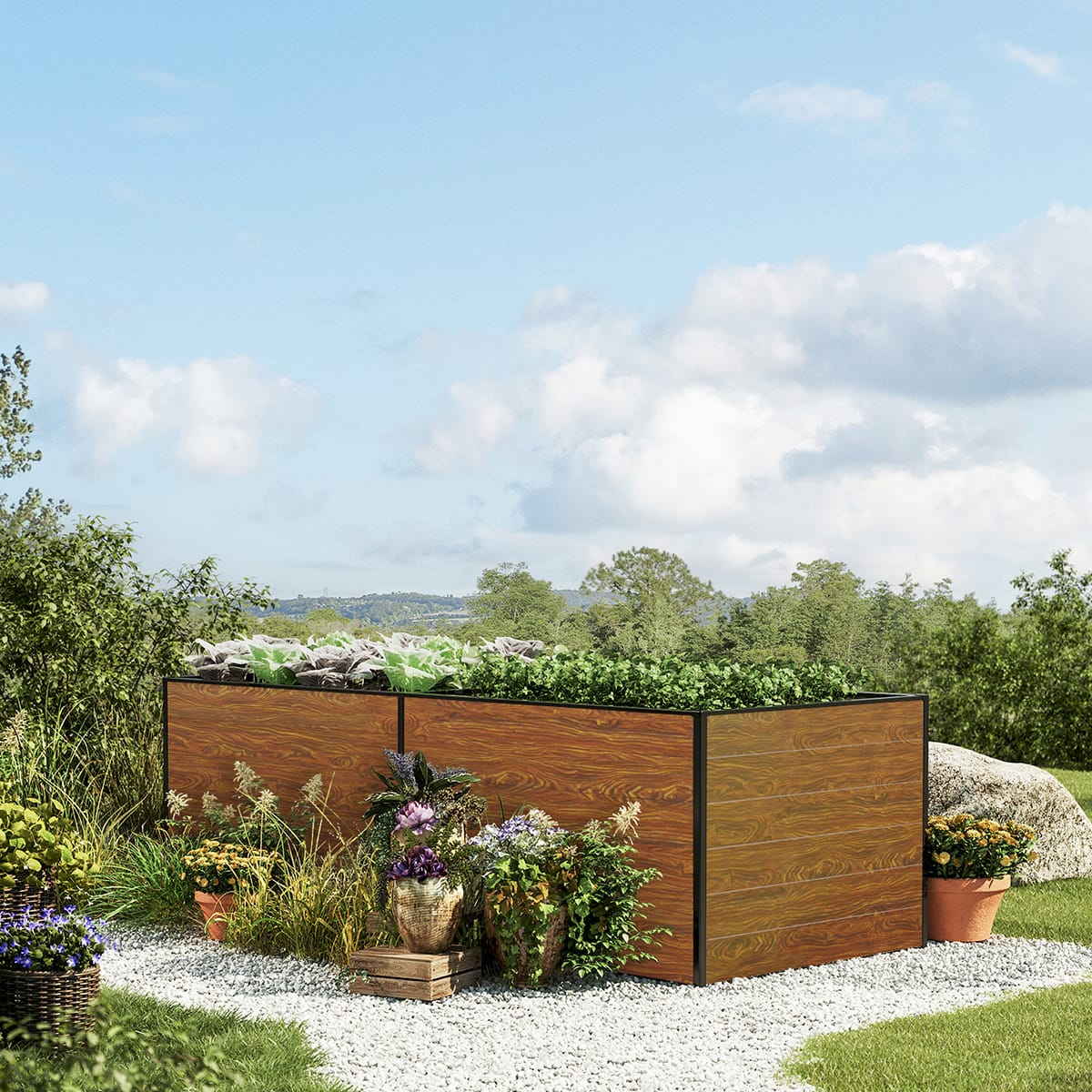 1,5x2,35x0,77 mm Moestuinbak laklaag met houtoptiek Aluminium Moestuinbak, Koude bak, Verhoogd bed