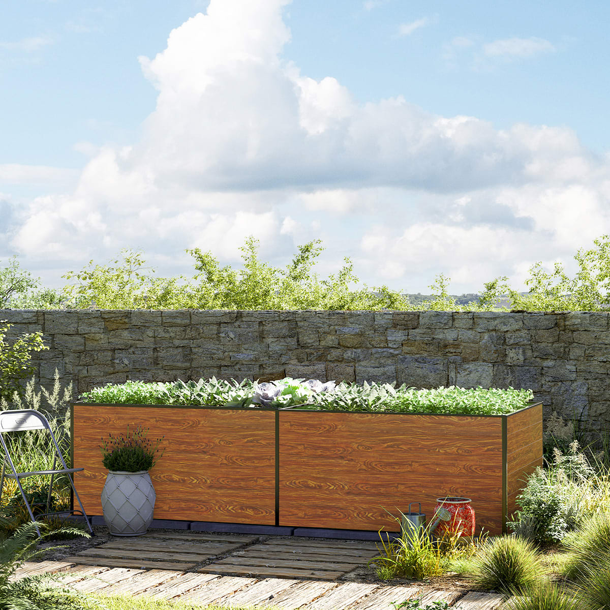 1.19x2.97x0.77 m Raised garden bed wood-finish Aluminium raised flower beds