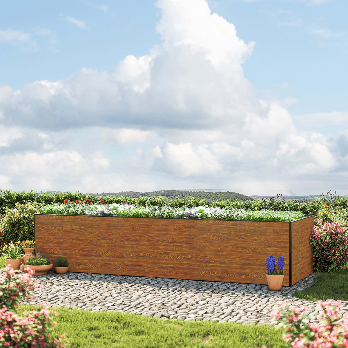 1.19x3.51x0.77 m Raised garden bed wood-finish Aluminium raised flower beds