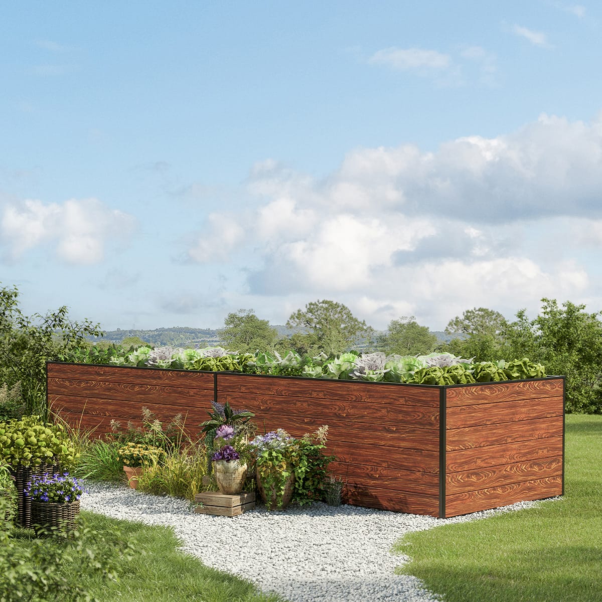 0,77x3,87x0,77 m Hochbeet holzoptik Aluminium Frühbeet