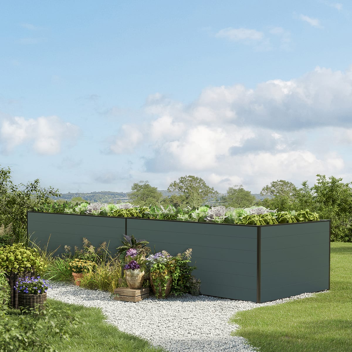 1,19x3,87x0,77 m Carré potager anthracite Aluminium Châssis de jardin