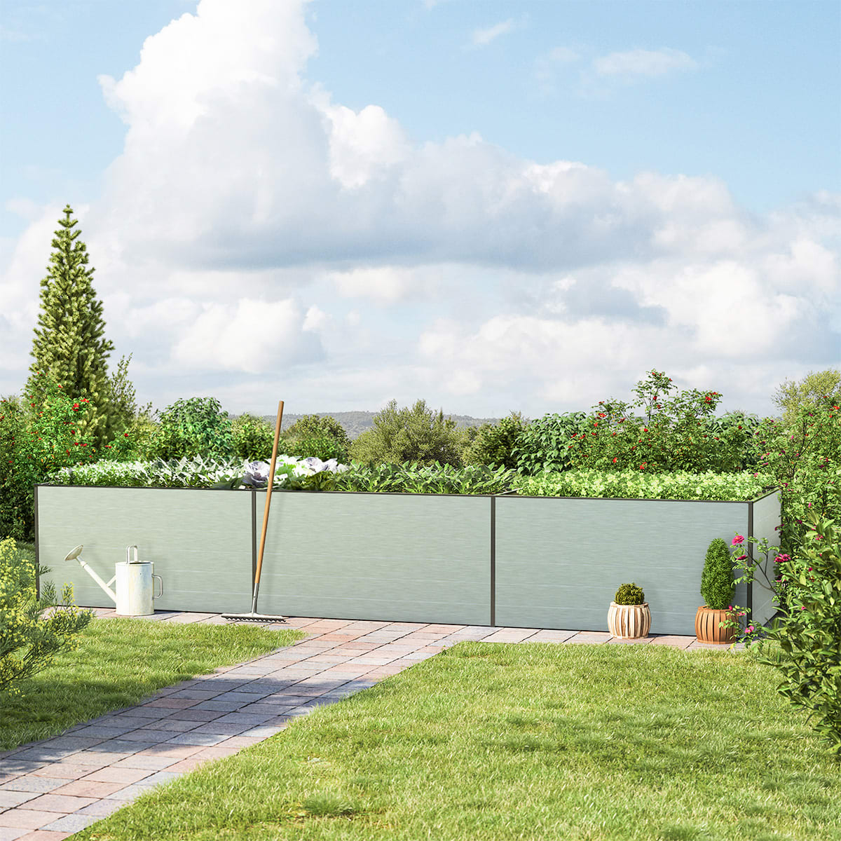 0,99x4,44x0,77 m Grządki podwyższone aluminium naturalne Aluminium Grzadka podwyższona, Grzadka warzywna, Rabata podwyższona, Wysoka grządka