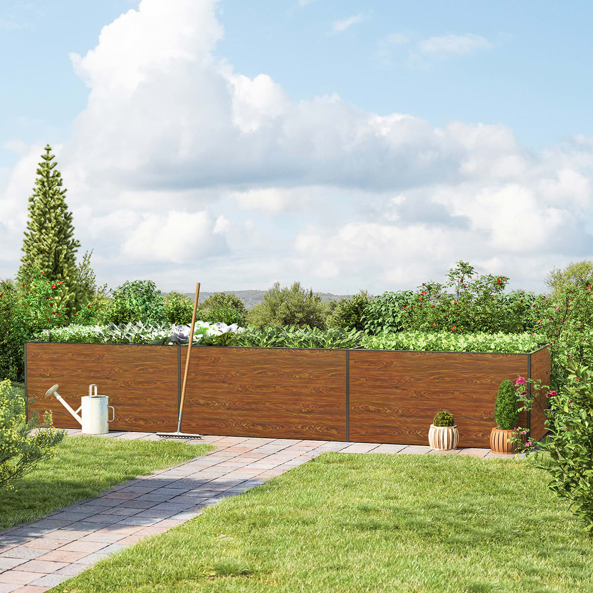 1,5x4,44x0,77 m Carré potager aspect bois Aluminium Châssis de jardin