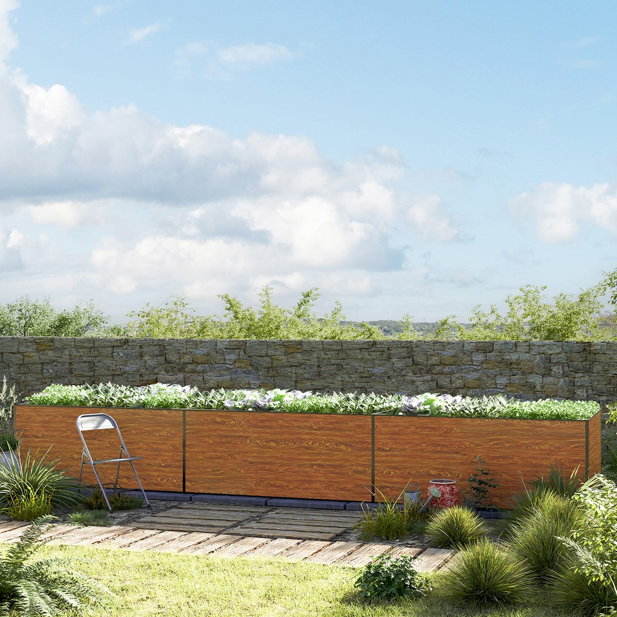 0,77x5,35x0,77 m Carré potager aspect bois Aluminium Châssis de jardin