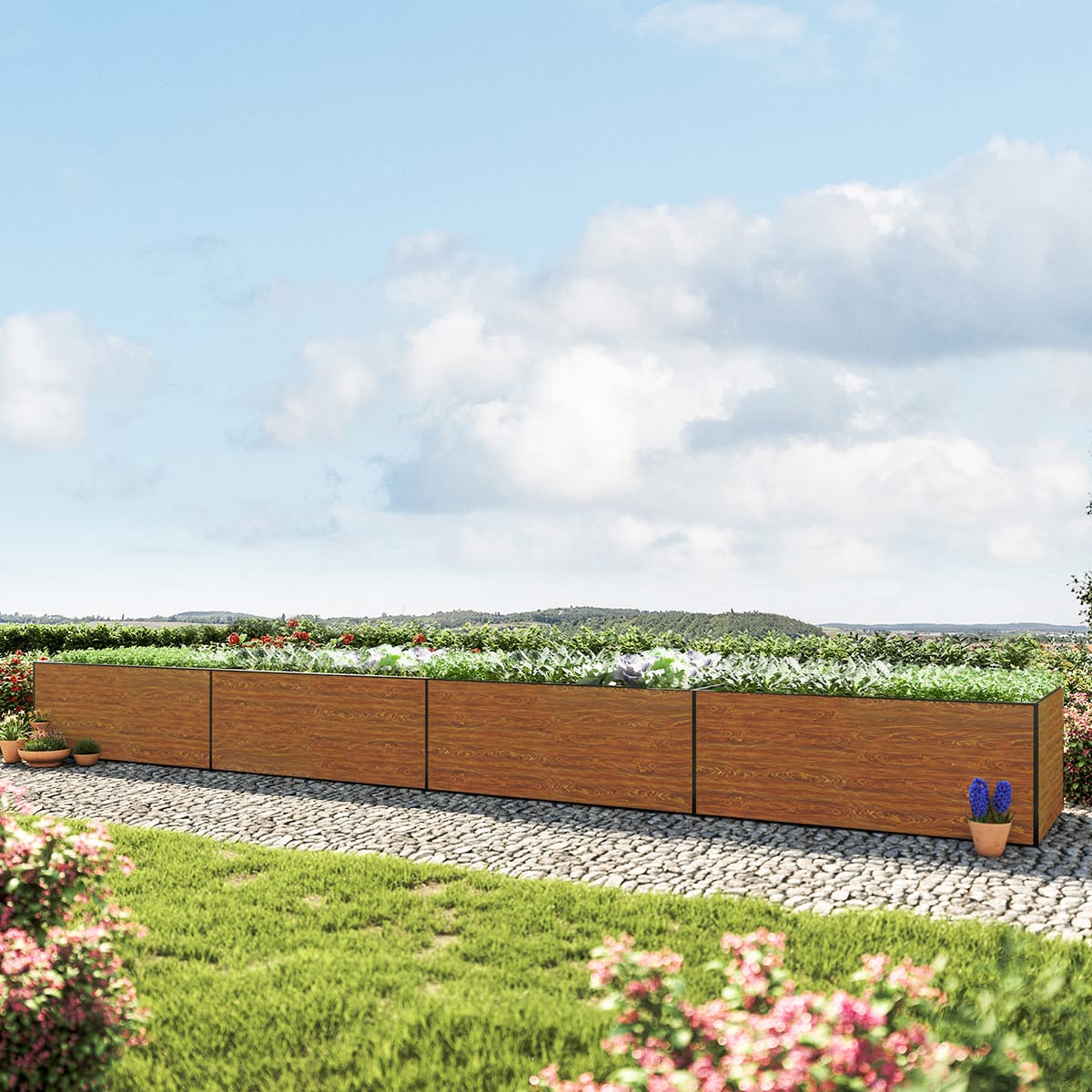 1.19x7.71x0.77 m Raised garden bed wood-finish Aluminium raised flower beds