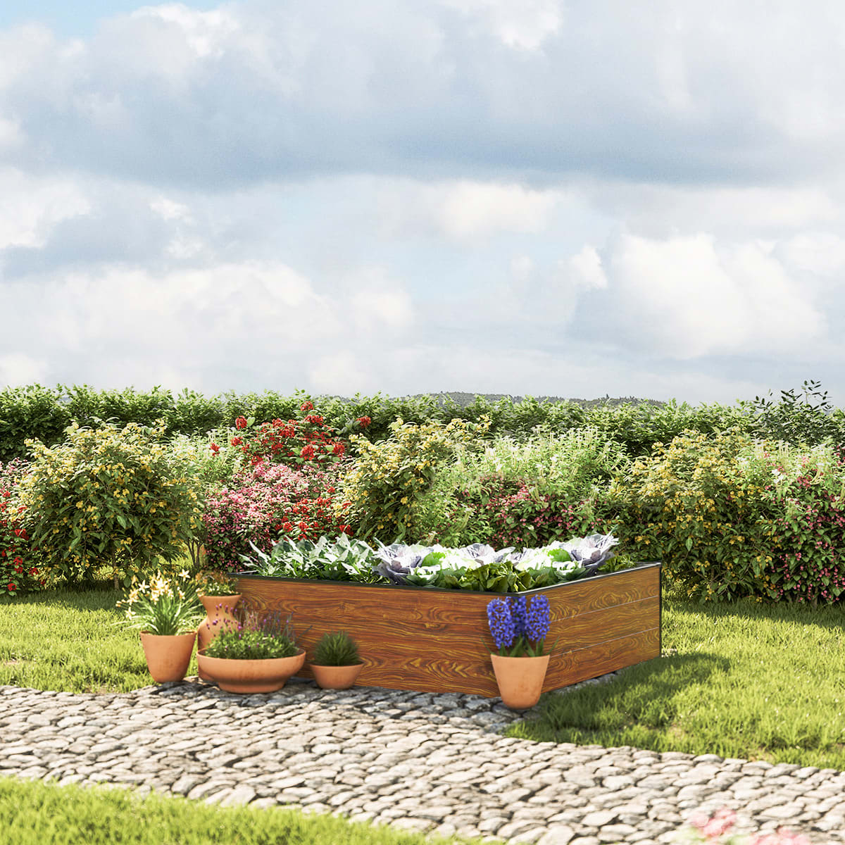 1.19x1.19x0.39 m Raised garden bed wood-finish Aluminium raised flower beds