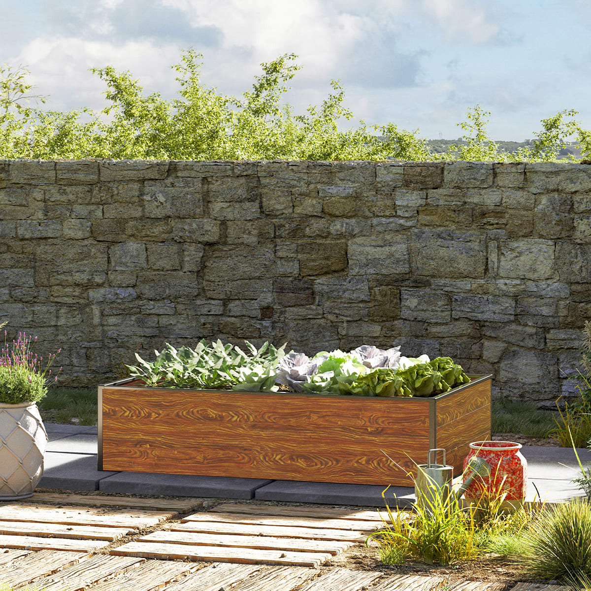 0,99x1,95x0,39 mm Moestuinbak laklaag met houtoptiek Aluminium Moestuinbak, Koude bak, Verhoogd bed