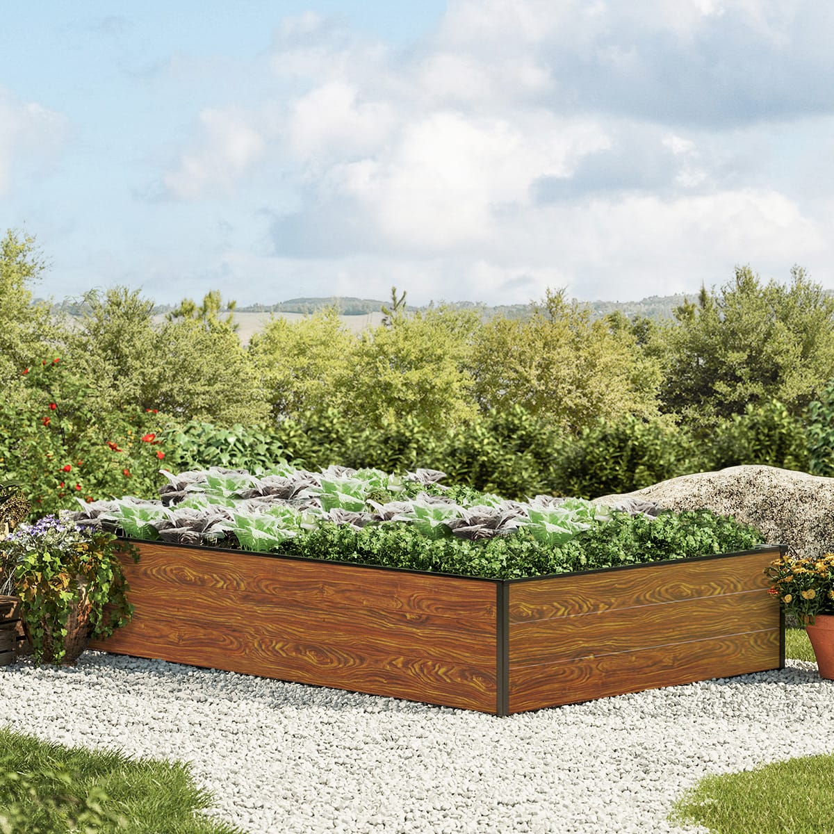 1,19x1,95x0,39 mm Moestuinbak laklaag met houtoptiek Aluminium Moestuinbak, Koude bak, Verhoogd bed