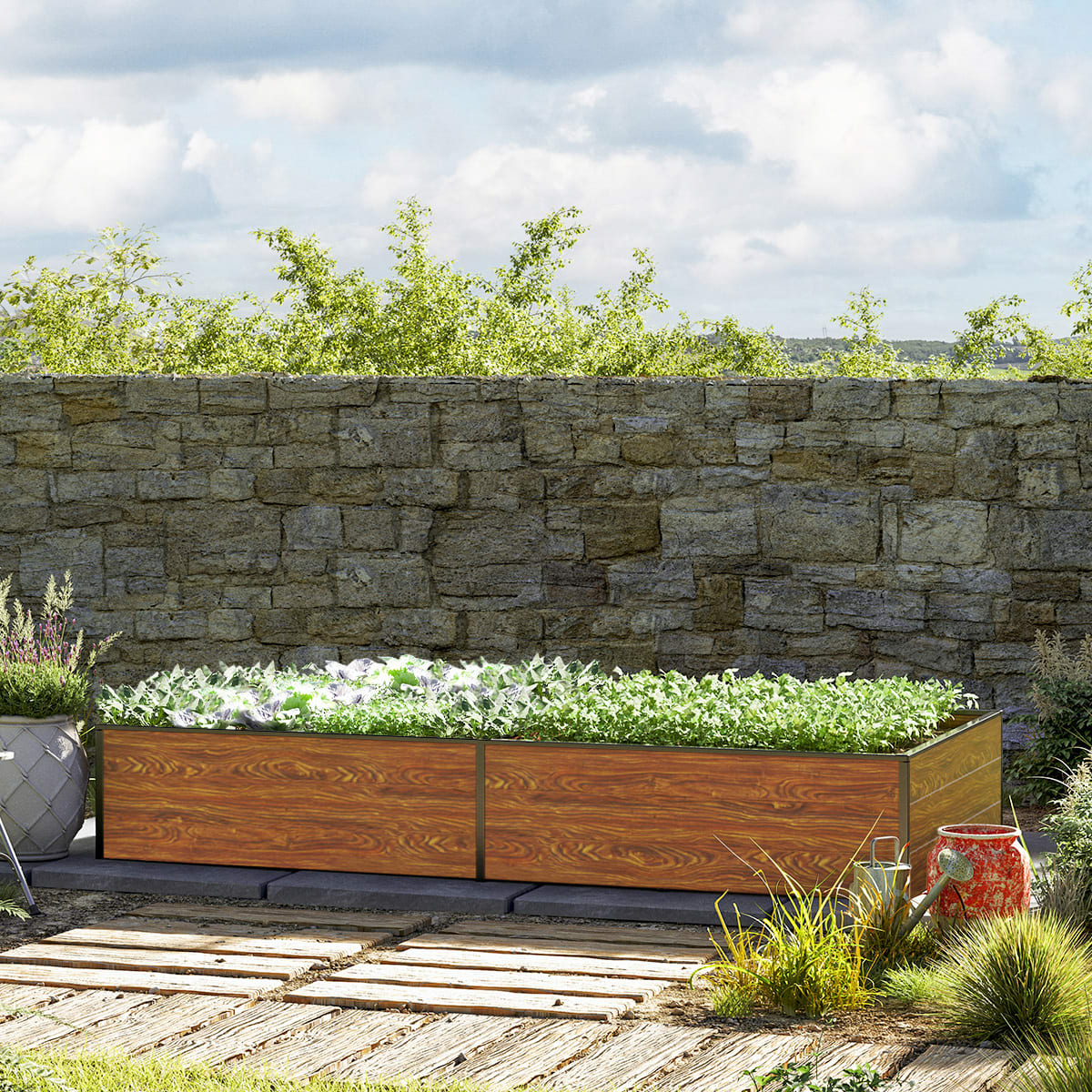 1.19x2.35x0.39 m Raised garden bed wood-finish Aluminium raised flower beds