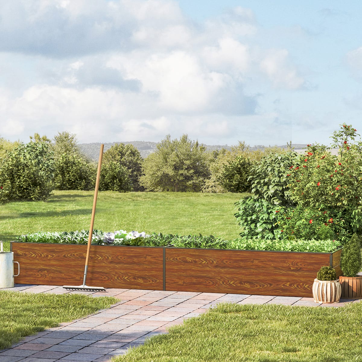 0.99x2.97x0.39 m Raised garden bed wood-finish Aluminium raised flower beds