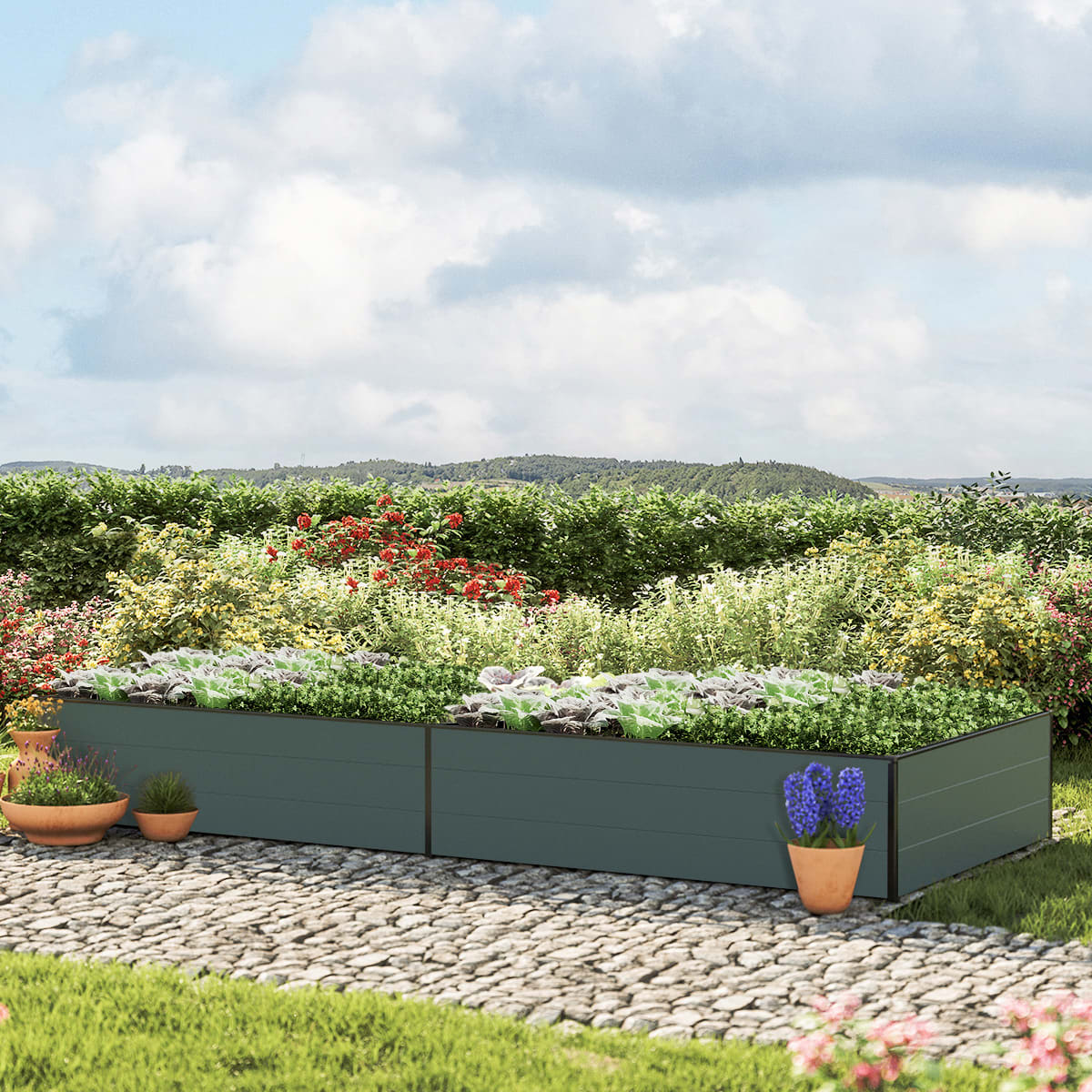 1,19x2,97x0,39 m Hochbeet anthrazit Aluminium Frühbeet