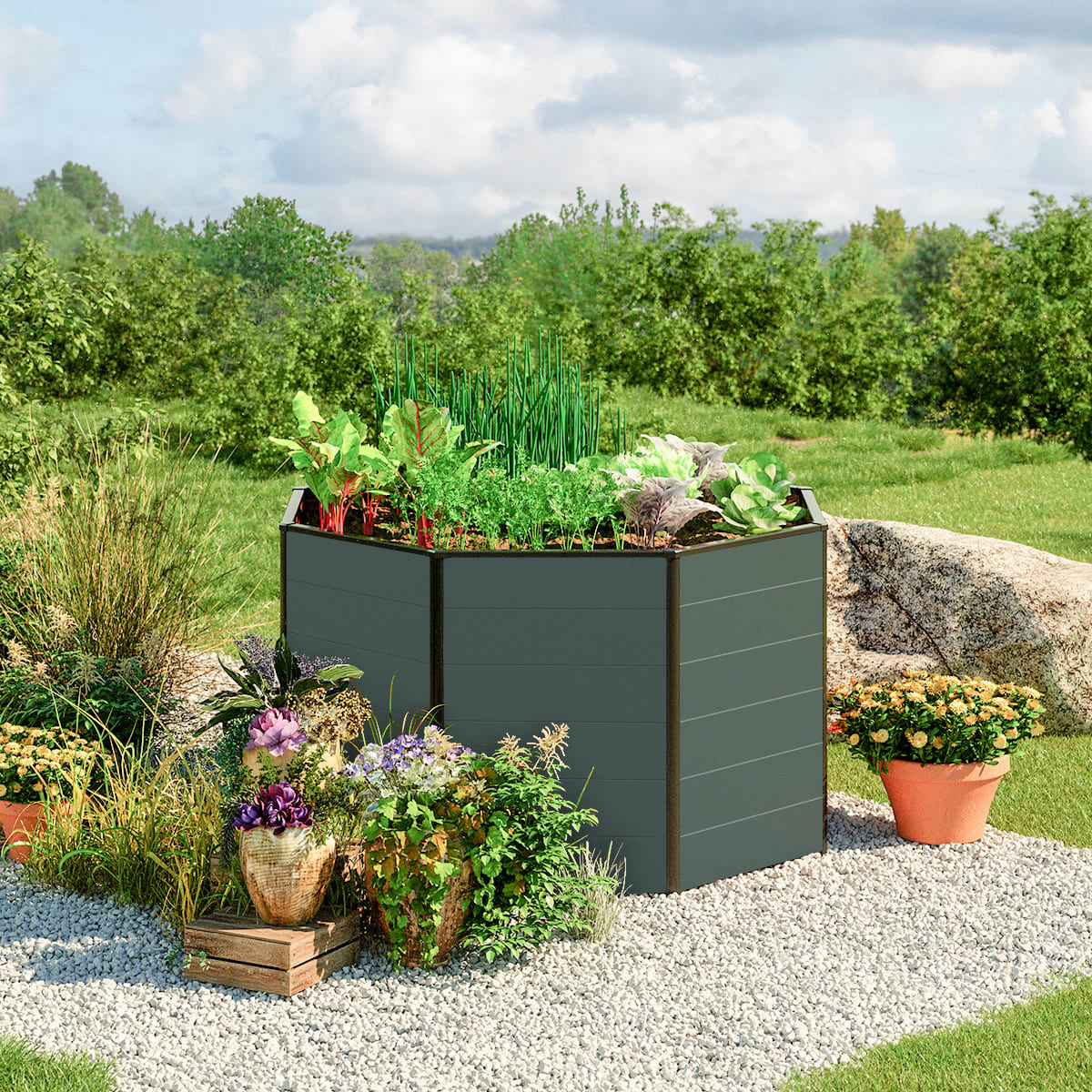 1,8x1,8x0,77 mm Moestuinbak antraciet Aluminium Moestuinbak, Koude bak, Verhoogd bed