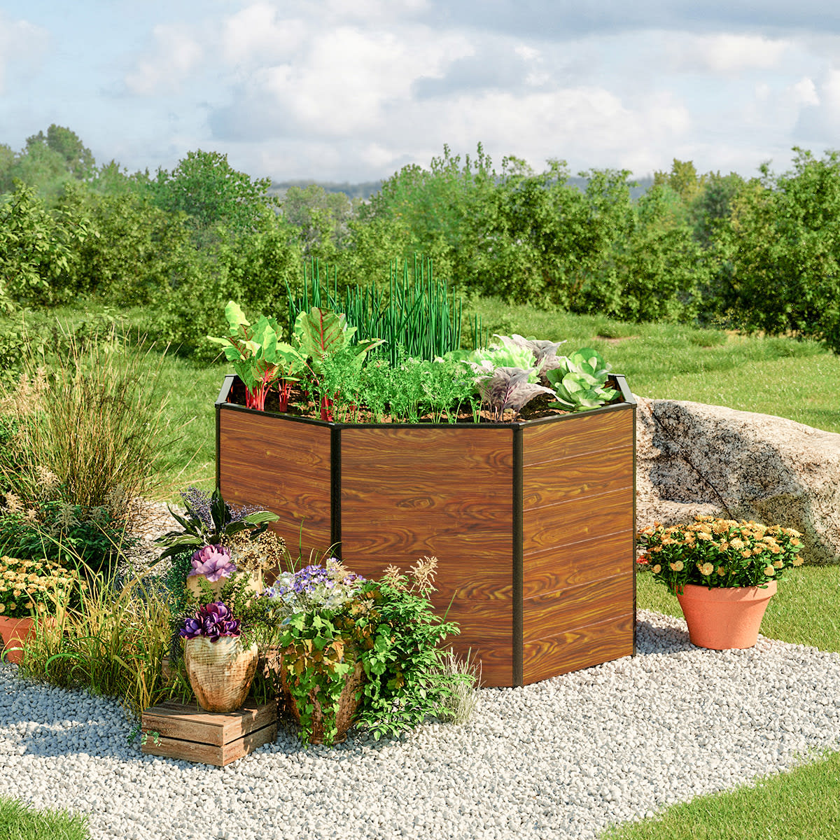 1,8x1,8x0,77 mm Moestuinbak laklaag met houtoptiek Aluminium Moestuinbak, Koude bak, Verhoogd bed