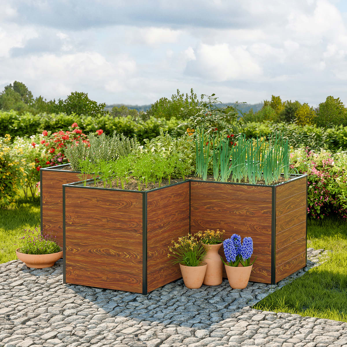 2,25x2,25x0,77 mm Moestuinbak laklaag met houtoptiek Aluminium Moestuinbak, Koude bak, Verhoogd bed