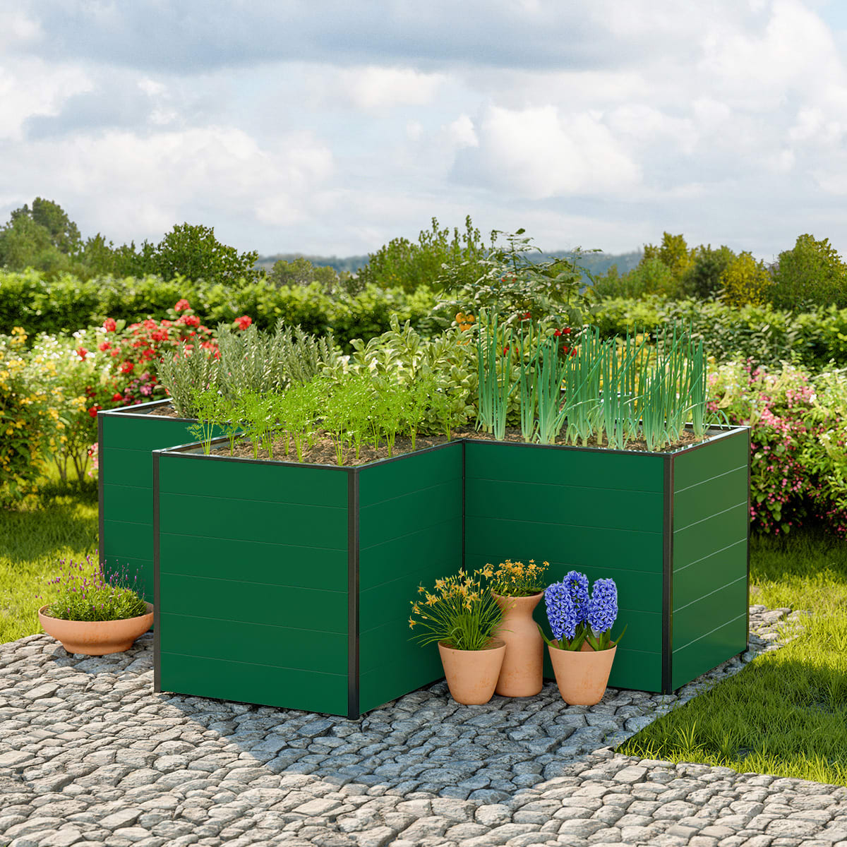 2.69x2.69x0.77 m Raised garden bed green Aluminium raised flower beds