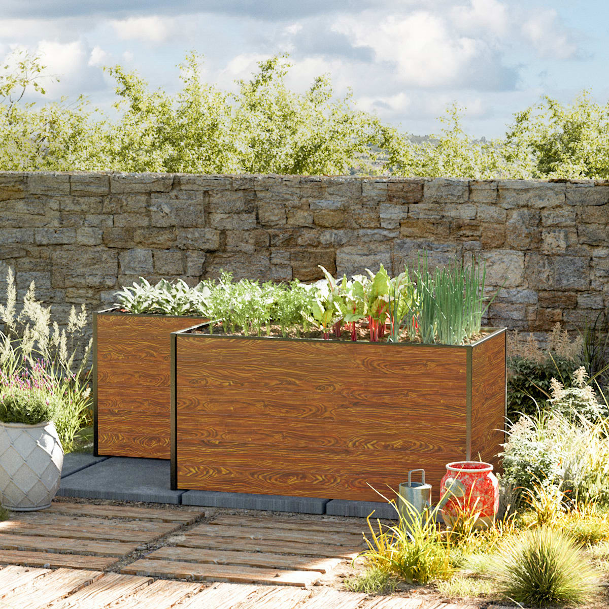 1,5x2,24x0,77 mm Moestuinbak laklaag met houtoptiek Aluminium Moestuinbak, Koude bak, Verhoogd bed