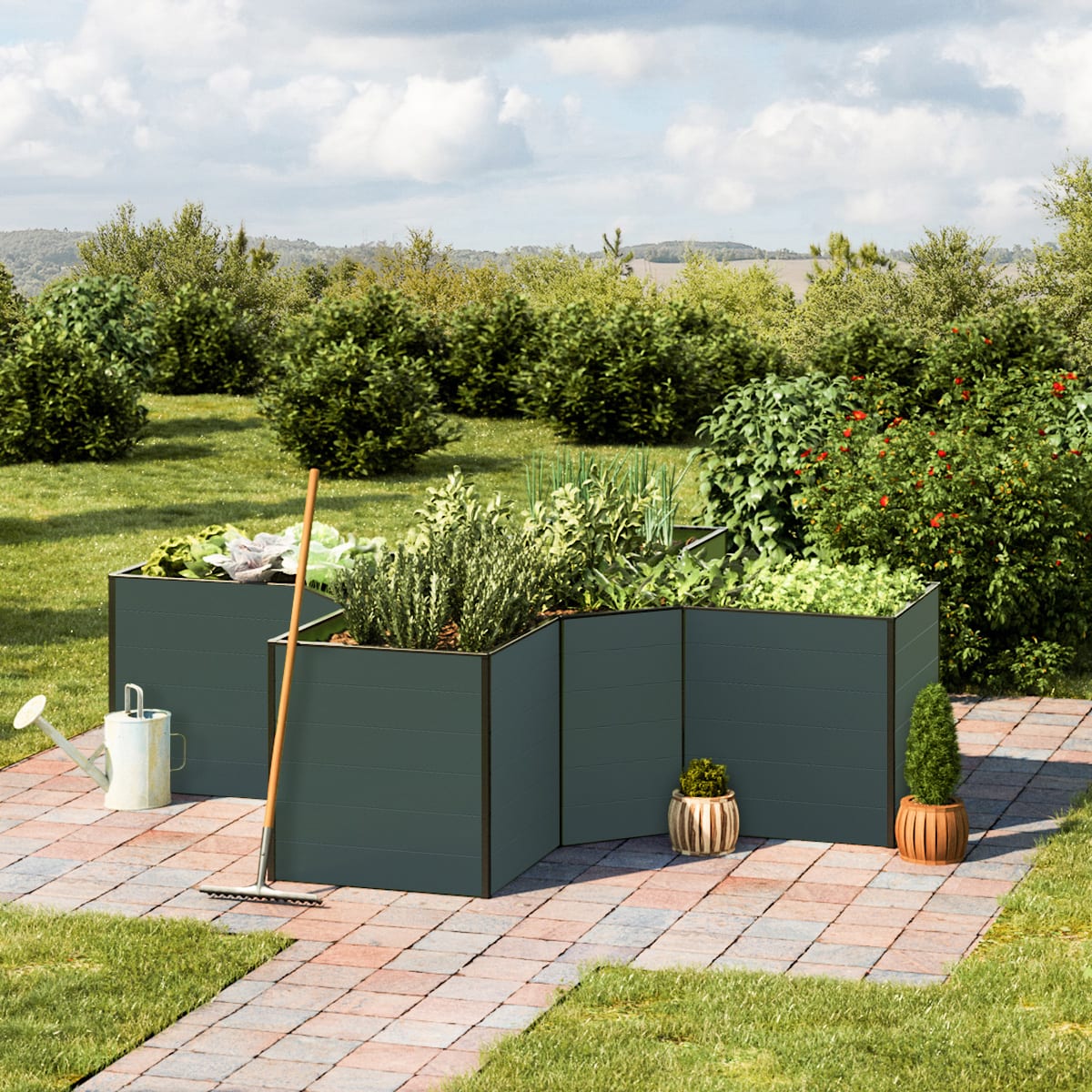 2.9x2.9x0.77 m Raised garden bed anthracite Aluminium raised flower beds