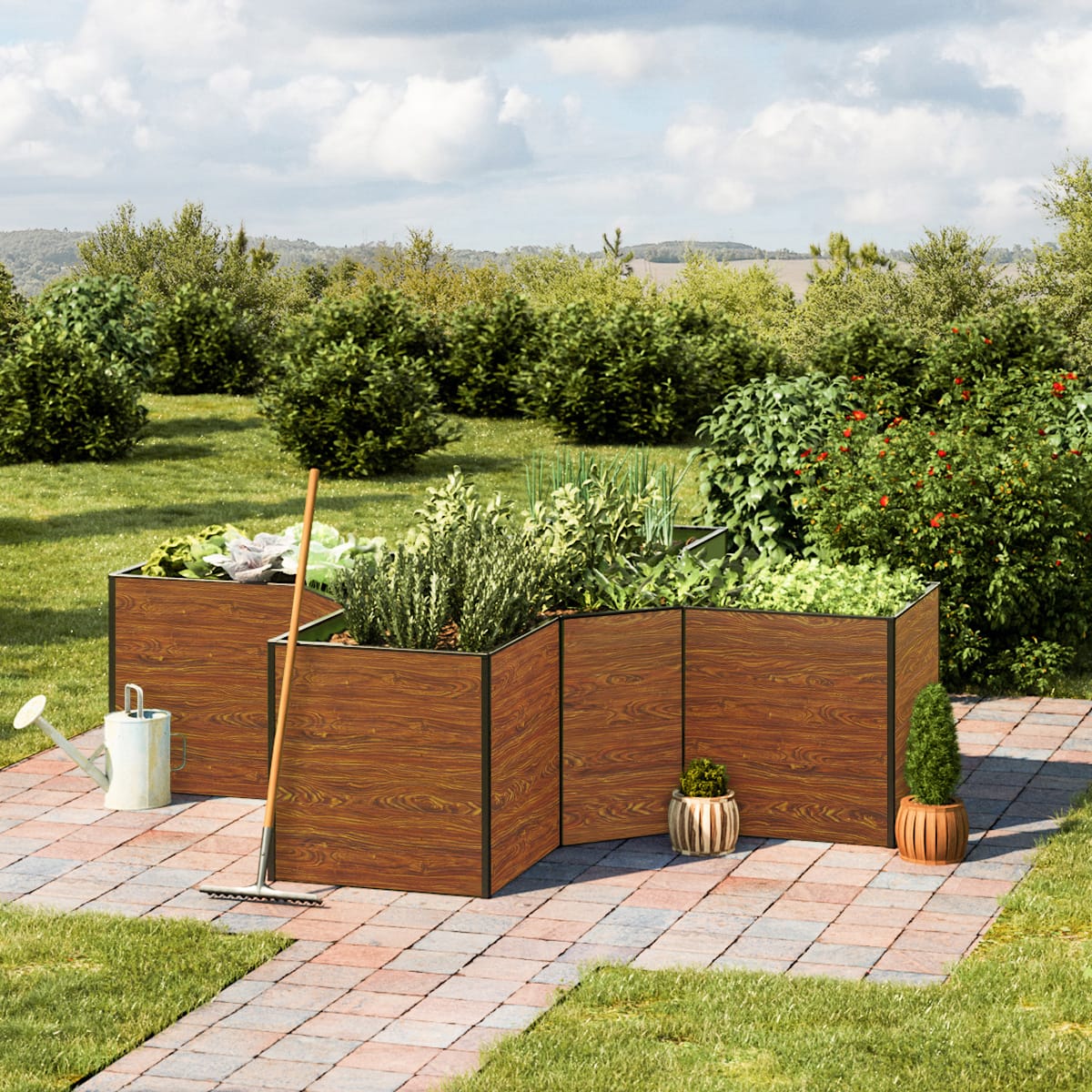 2.9x2.9x0.77 m Raised garden bed wood-finish Aluminium raised flower beds
