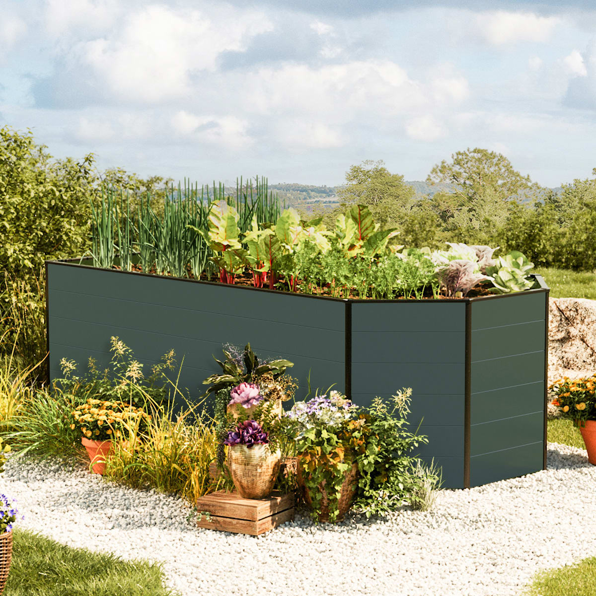 1,19x2,29x0,77 m Carré potager anthracite Aluminium Châssis de jardin