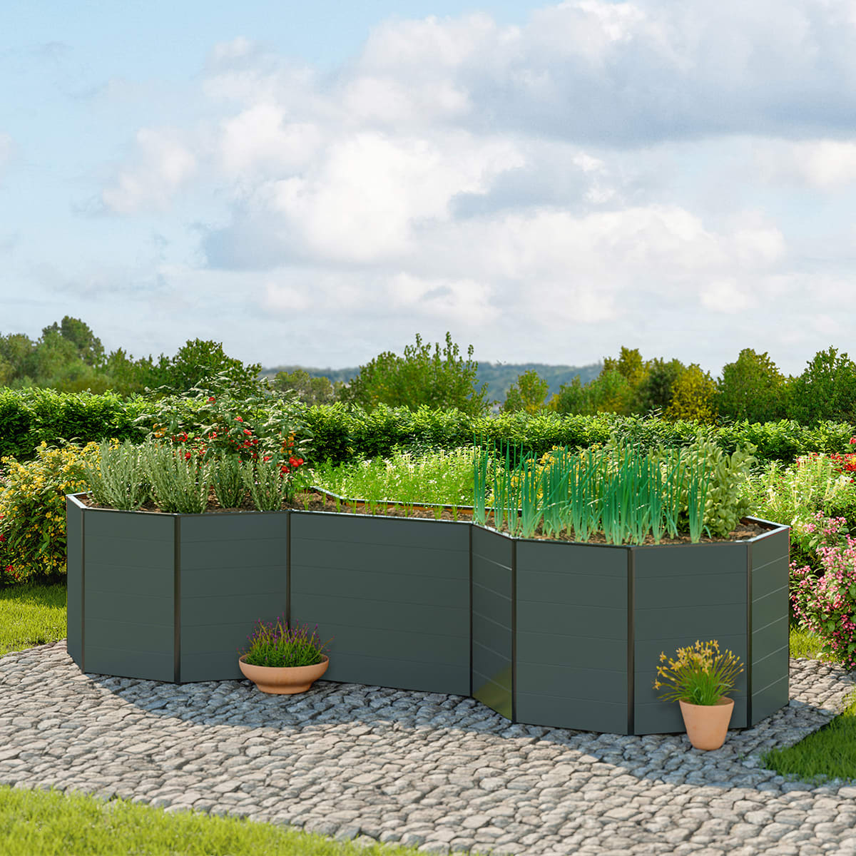 1.81x4.55x0.77 m Raised garden bed anthracite Aluminium raised flower beds